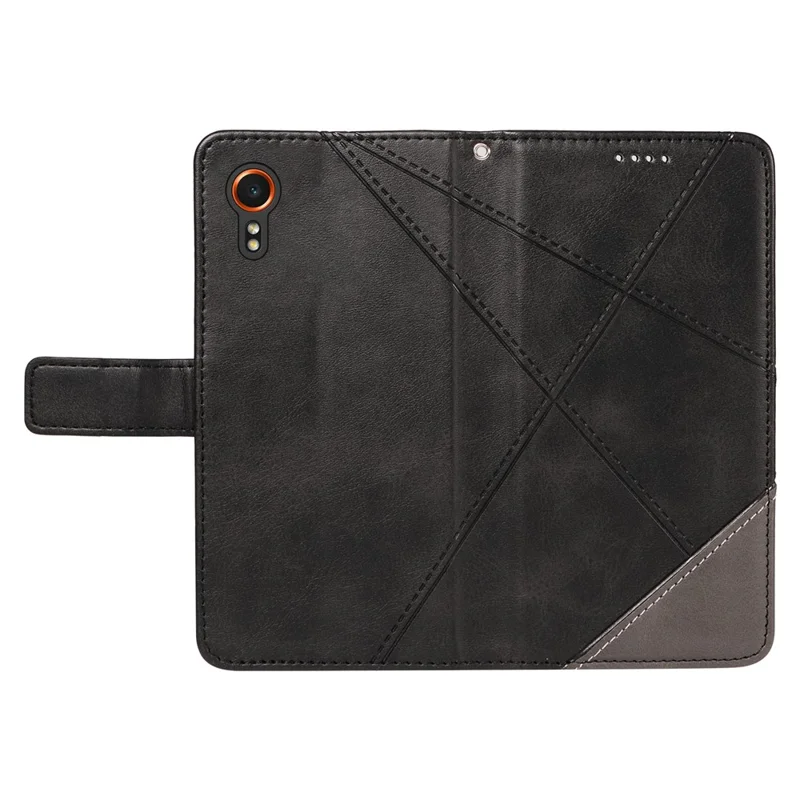 For Samsung Galaxy Xcover7 Case Shockproof Geometric Line Leather Phone Cover Card Holder - Black