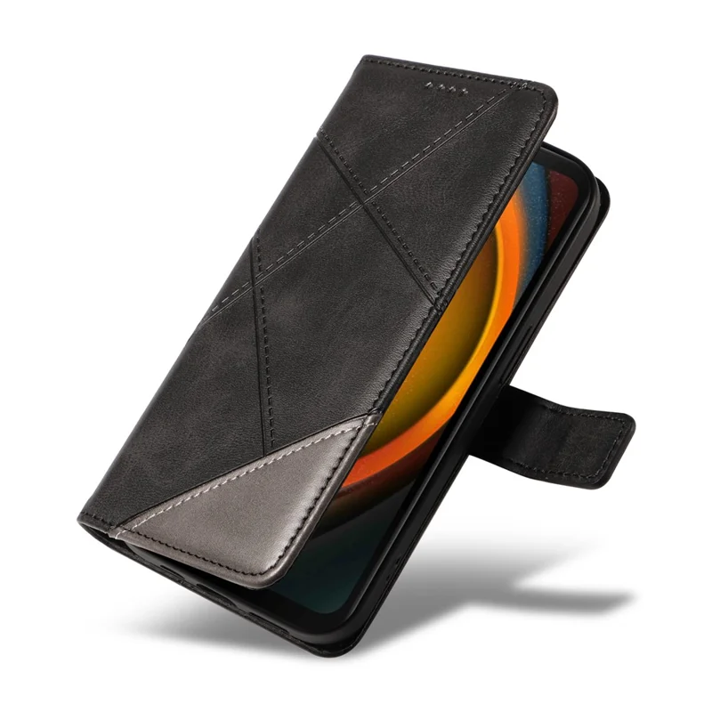 For Samsung Galaxy Xcover7 Case Shockproof Geometric Line Leather Phone Cover Card Holder - Black