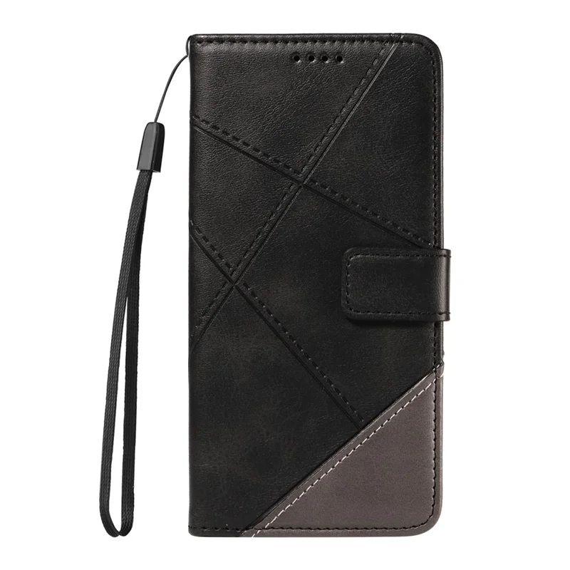For Samsung Galaxy Xcover7 Case Shockproof Geometric Line Leather Phone Cover Card Holder - Black