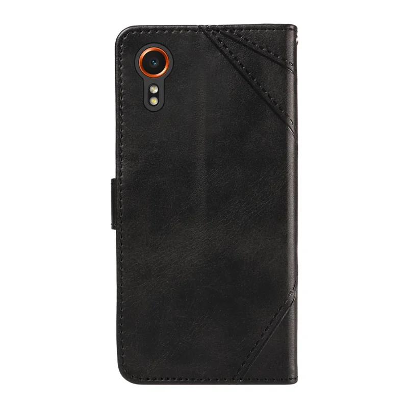 For Samsung Galaxy Xcover7 Case Shockproof Geometric Line Leather Phone Cover Card Holder - Black