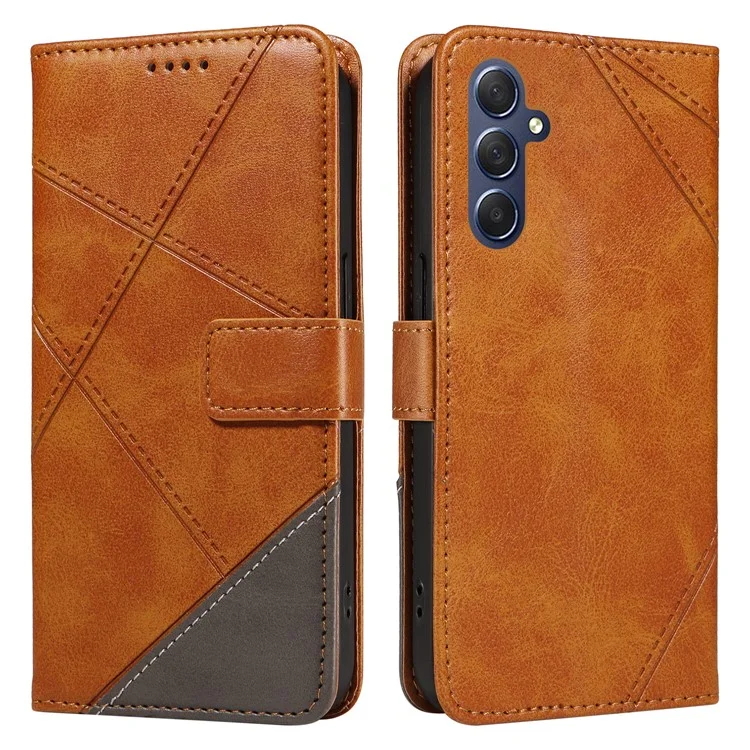 For Samsung Galaxy A15 5G Case Flip Geometric Line Leather Phone Cover - Brown