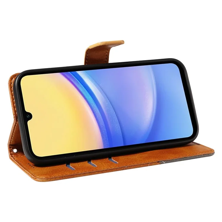 For Samsung Galaxy A15 5G Case Flip Geometric Line Leather Phone Cover - Brown