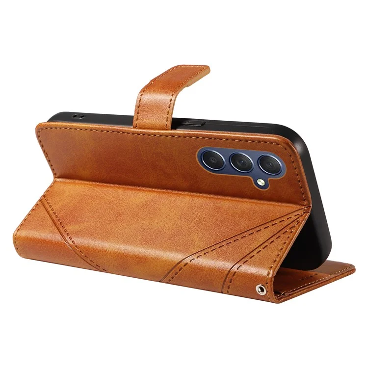 For Samsung Galaxy A15 5G Case Flip Geometric Line Leather Phone Cover - Brown
