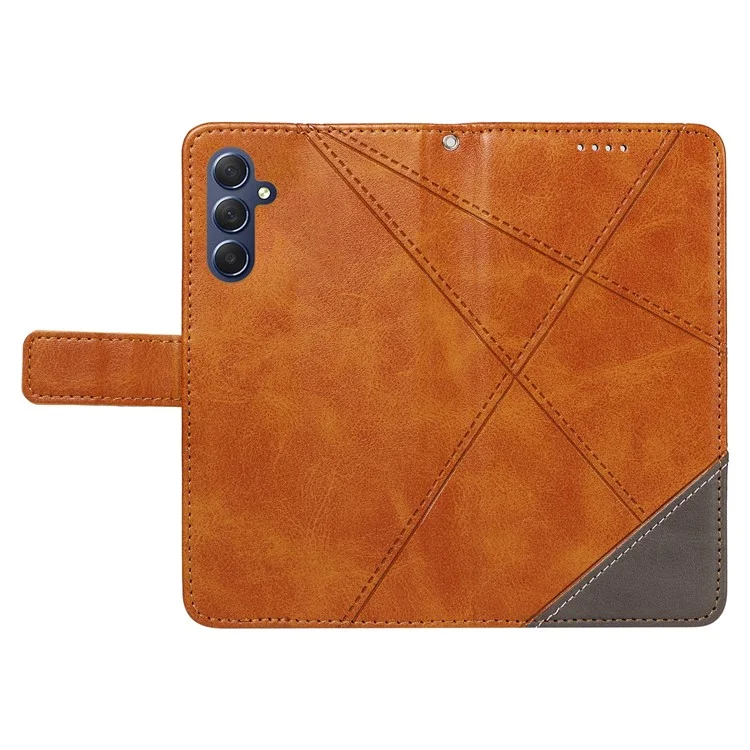 For Samsung Galaxy A15 5G Case Flip Geometric Line Leather Phone Cover - Brown