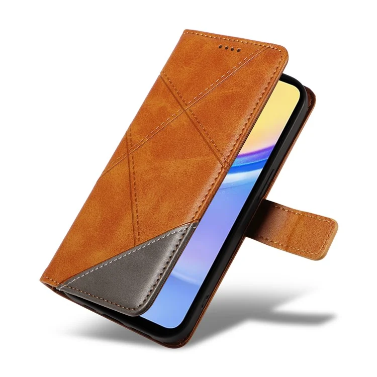 For Samsung Galaxy A15 5G Case Flip Geometric Line Leather Phone Cover - Brown