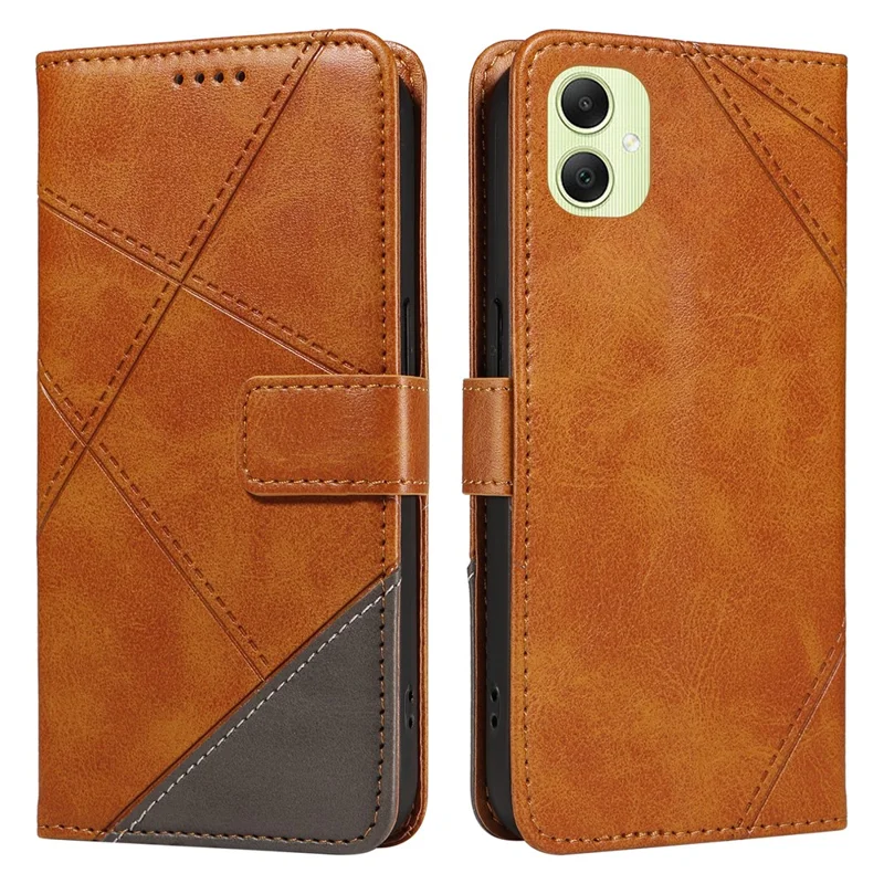 For Samsung Galaxy A05 4G Case Folding Stand Leather Phone Cover Geometric Line - Brown