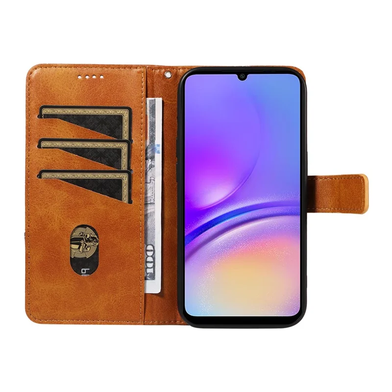 For Samsung Galaxy A05 4G Case Folding Stand Leather Phone Cover Geometric Line - Brown