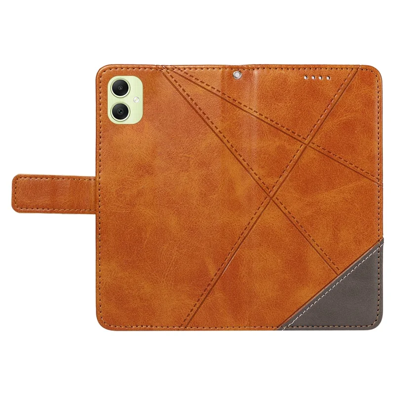 For Samsung Galaxy A05 4G Case Folding Stand Leather Phone Cover Geometric Line - Brown