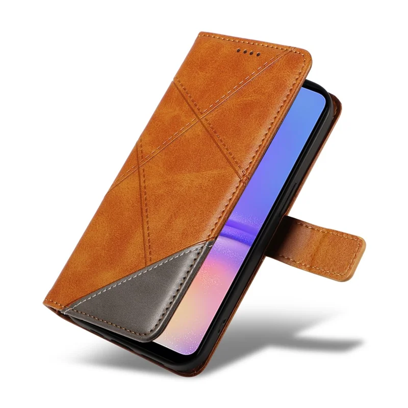 For Samsung Galaxy A05 4G Case Folding Stand Leather Phone Cover Geometric Line - Brown