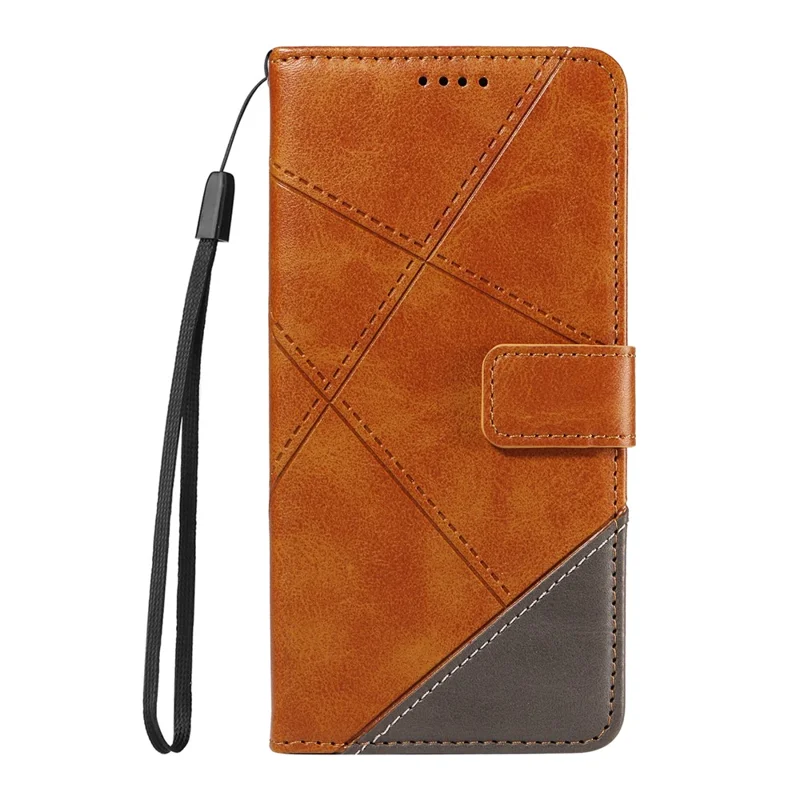 For Samsung Galaxy A05 4G Case Folding Stand Leather Phone Cover Geometric Line - Brown