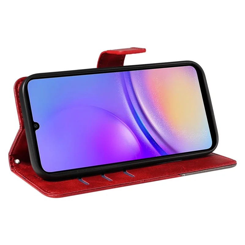 For Samsung Galaxy A05 4G Case Folding Stand Leather Phone Cover Geometric Line - Red