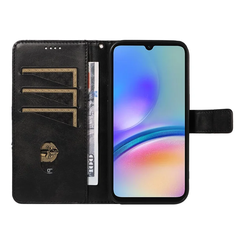 For Samsung Galaxy A05s 4G Case Wallet Shockproof Leather Phone Cover Geometric Line - Black
