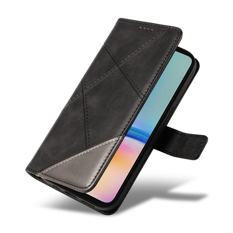 For Samsung Galaxy A05s 4G Case Wallet Shockproof Leather Phone Cover Geometric Line - Black