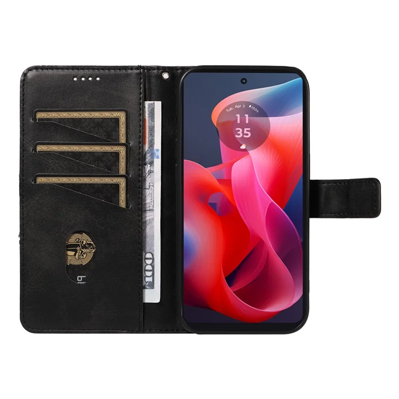 Para Motorola Moto E14 4G / G04 4G / G04s 4G / G24 4G Capa Suporte para Cartão de Couro Capa de Telefone Linha Geométrica - Preto