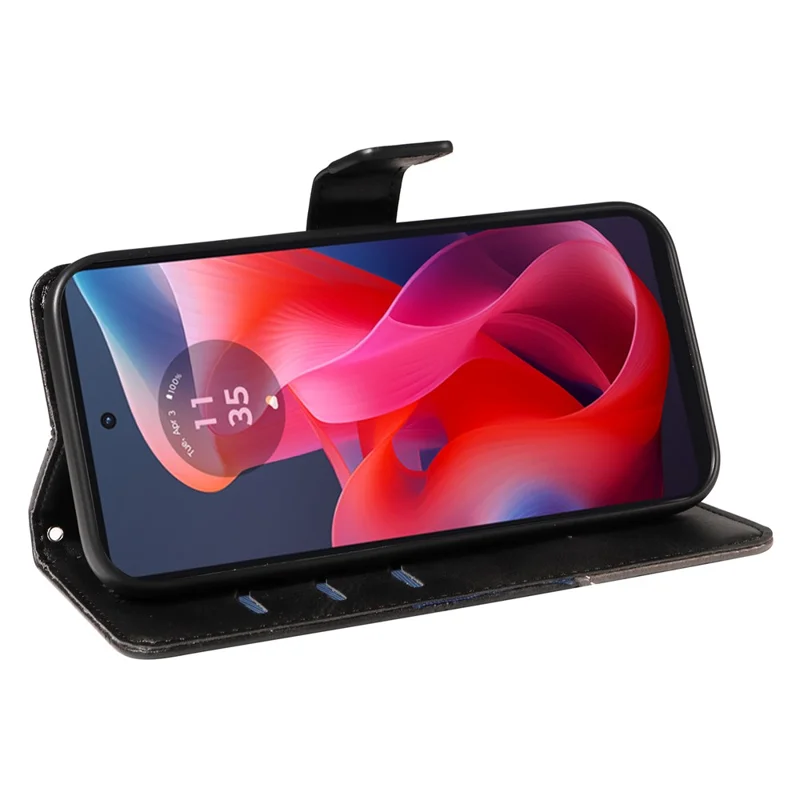 Para Motorola Moto E14 4G / G04 4G / G04s 4G / G24 4G Capa Suporte para Cartão de Couro Capa de Telefone Linha Geométrica - Preto