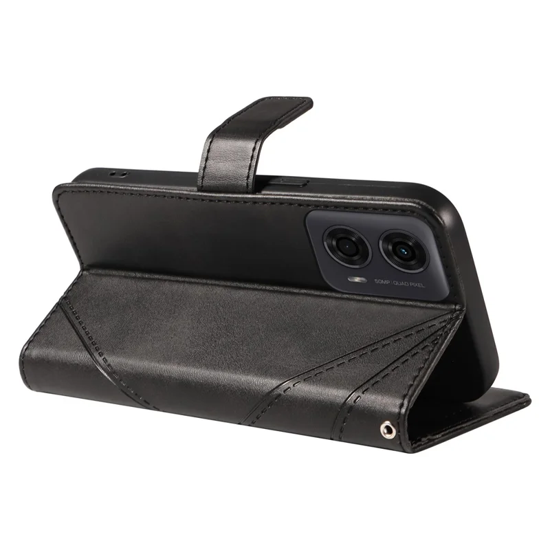 Para Motorola Moto E14 4G / G04 4G / G04s 4G / G24 4G Capa Suporte para Cartão de Couro Capa de Telefone Linha Geométrica - Preto
