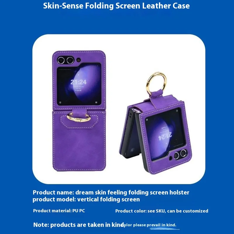 For Samsung Galaxy Z Flip7 FE 5G / Z Flip6 5G Case Ring Holder Kickstand Leather + PC Phone Cover - Purple