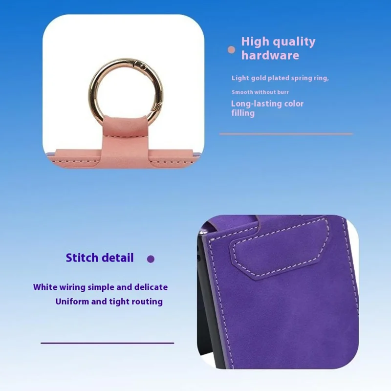 Para Samsung Galaxy Z Flip5 5G Case Leather Coated PC Phone Cover com Ring Kickstand - Roxo