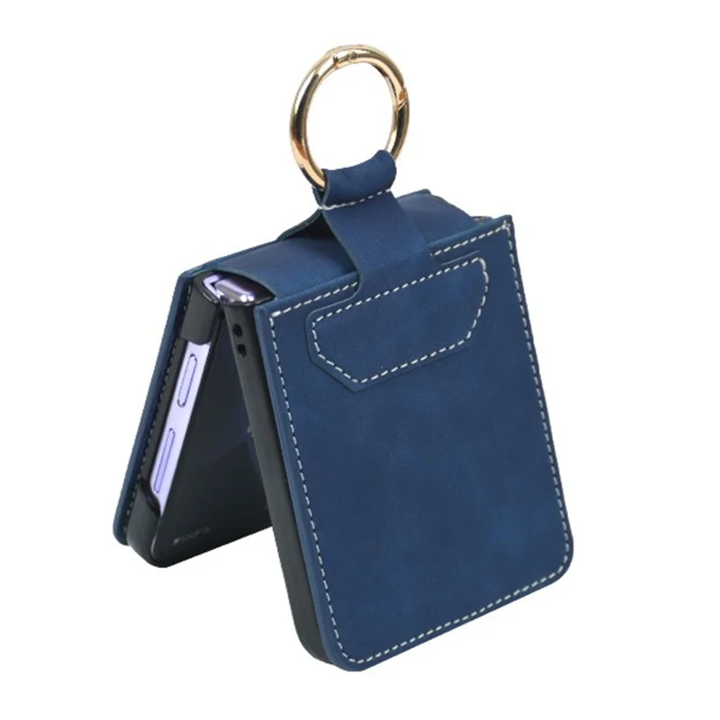 Para Samsung Galaxy Z Flip5 5G Case Leather Coated PC Phone Cover com Ring Kickstand - Roxo