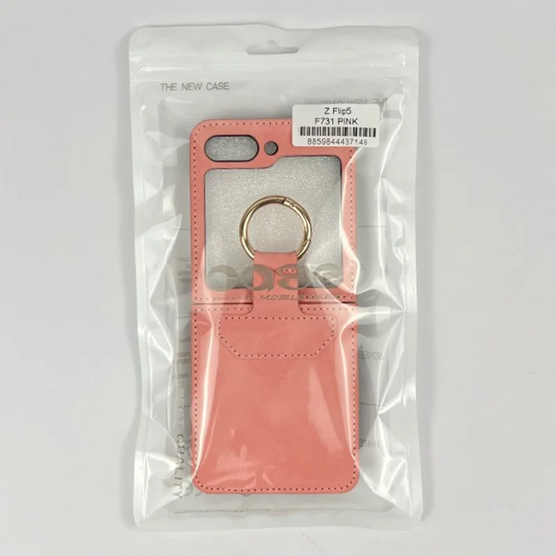 Para Samsung Galaxy Z Flip5 5G Case Leather Coated PC Phone Cover com Ring Kickstand - Roxo