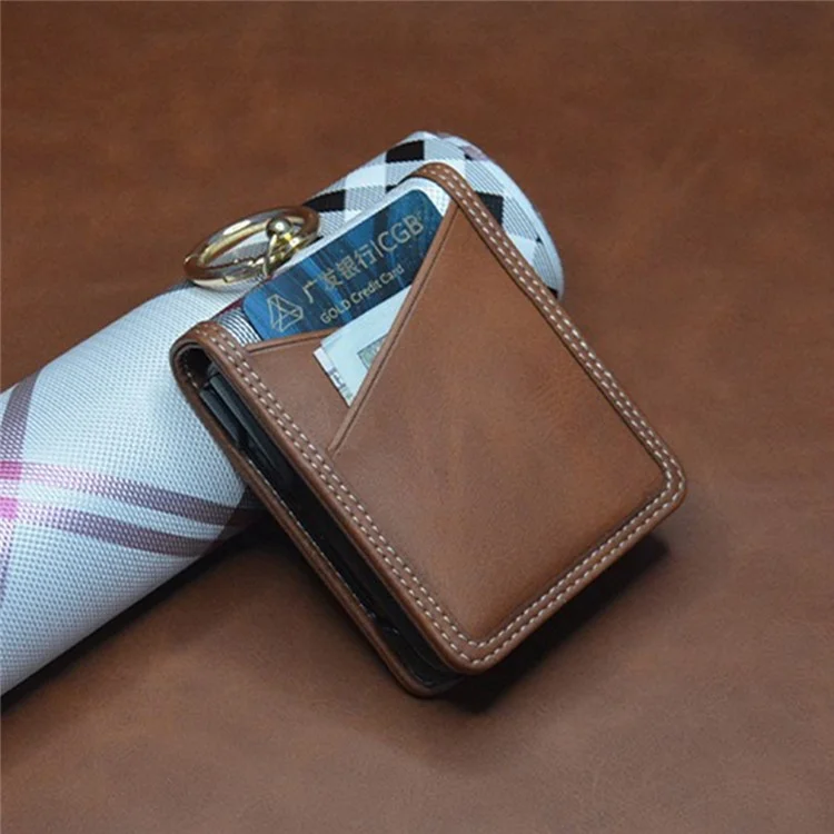 Para Samsung Galaxy Z Flip5 5G Funda Ranura Tarjeta Soporte de Anillo de Cuero+PC Funda Protectora - Marrón Oscuro