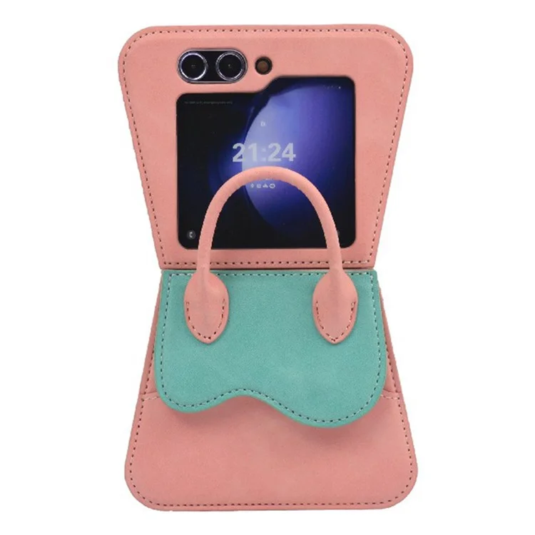 For Samsung Galaxy Z Flip6 5G Case Card Slot Kickstand Leather+PC Crossbody Phone Handbag - Sky Blue