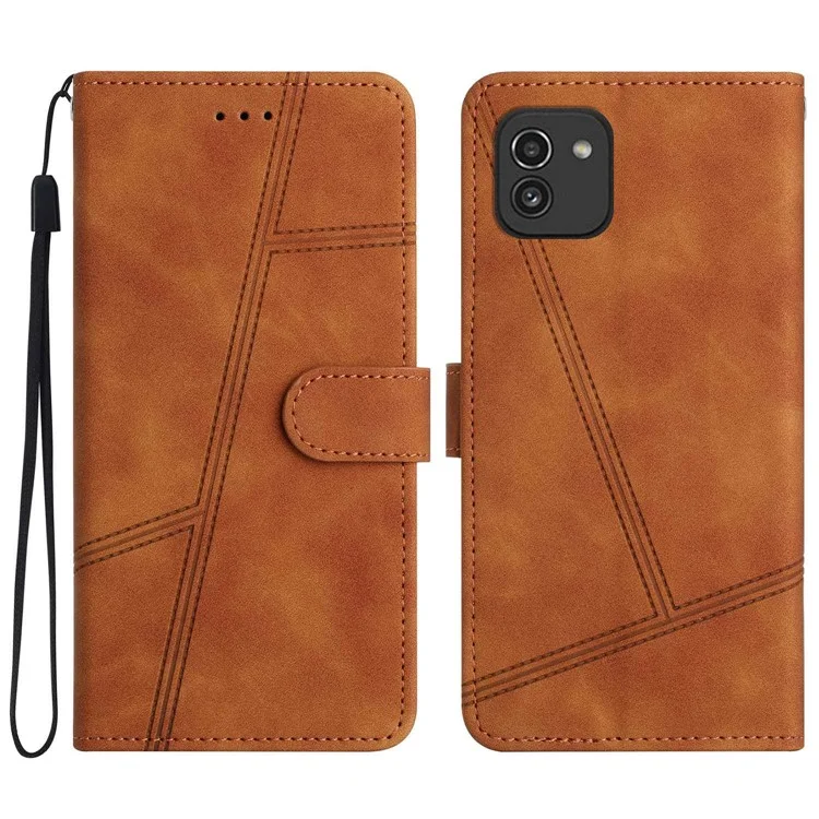 Para Samsung Galaxy A03 (164,2 x 75,9 x 9,1 mm) Vintage Skin-touch Feeling PU Leather Stand Cover Lines Decor Full Protection Phone Wallet Case - Marrom