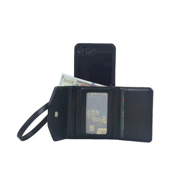 For Samsung Galaxy Z Flip6 5G Case Handbag Wallet Style Rhombus Pattern Leather + PC Phone Cover - Black