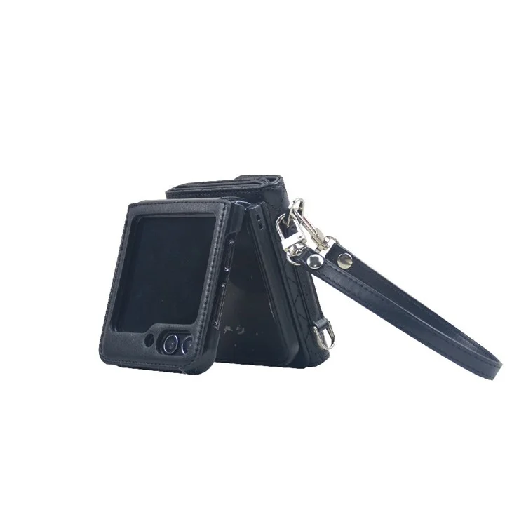 For Samsung Galaxy Z Flip6 5G Case Handbag Wallet Style Rhombus Pattern Leather + PC Phone Cover - Black