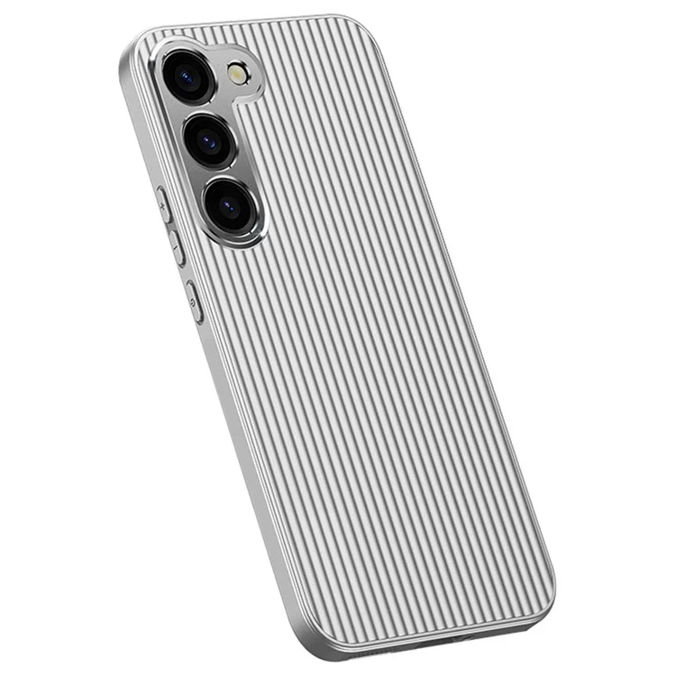 Für Samsung Galaxy S23 Case Anti-Rutsch-Rückseite PC+TPU Telefonhülle mit Metalllinsenrahmen - Silber