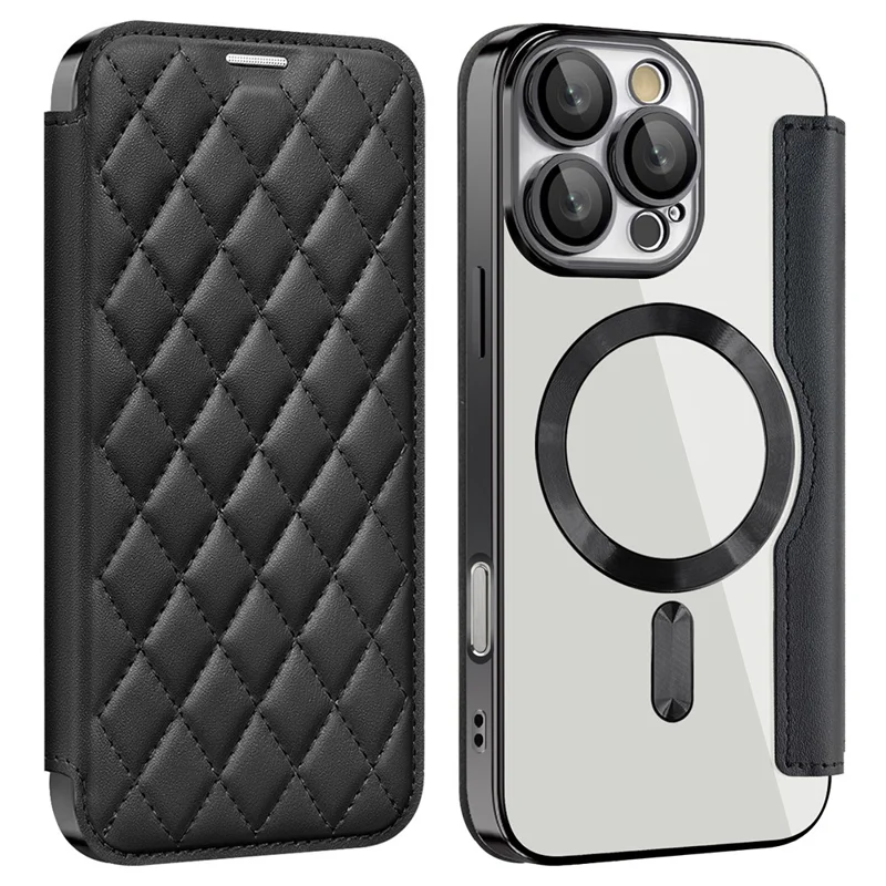 For iPhone 16 Pro Max Magnetic Case Card Slots RFID Blocking Leather Phone Cover - Black