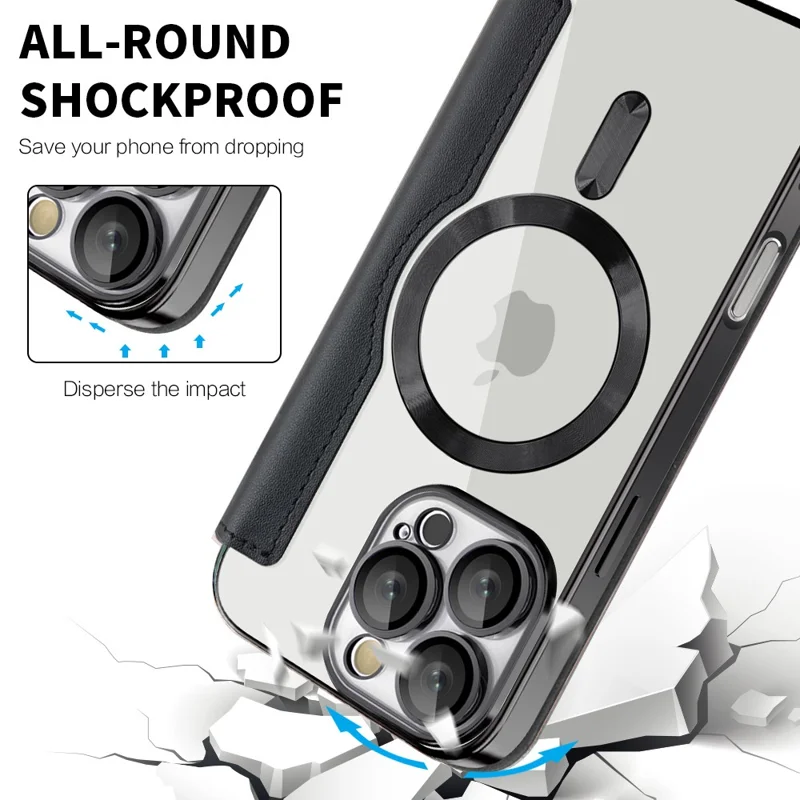 Для iPhone 16 Pro Case Совместимые с MagSafe Ромбический PU кожаный телефонный чехол - Черный