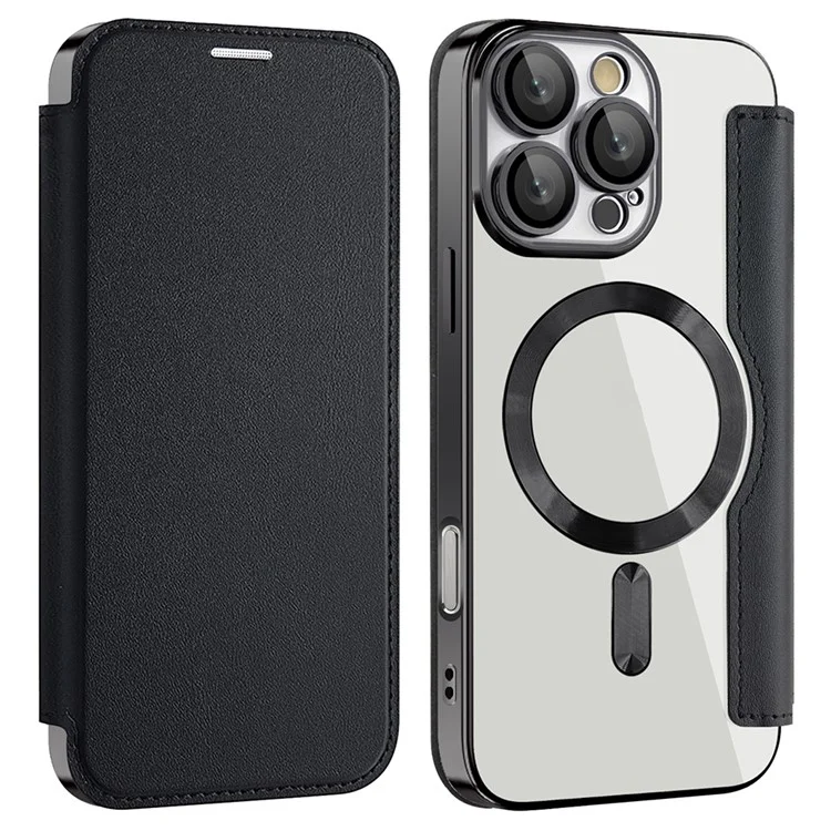 Para iPhone 16 Pro Max Magnetic Phone Case RFID Blocking Phone Leather Cover - Black