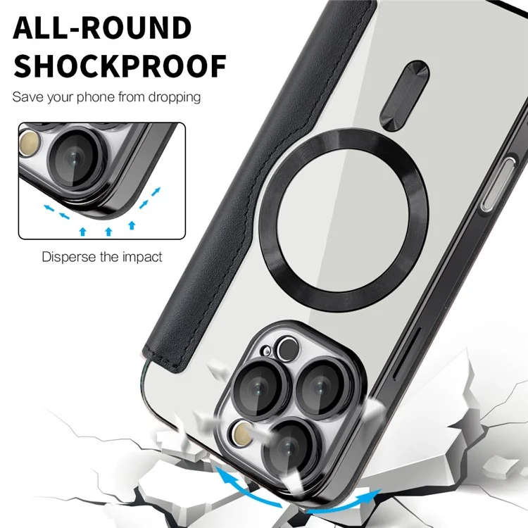 Para iPhone 16 Pro Max Magnetic Phone Case RFID Blocking Phone Leather Cover - Black