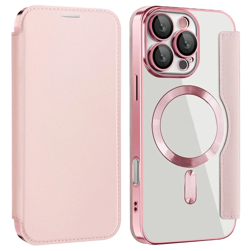 For iPhone 16 Pro Max Magnetic Phone Case RFID Blocking Phone Leather Cover - Pink