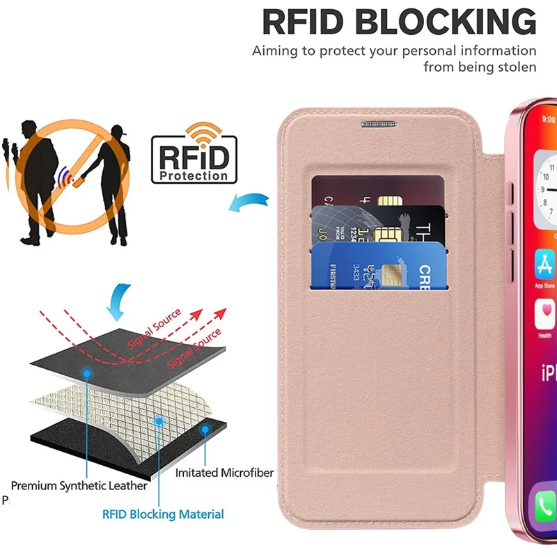 For iPhone 16 Pro Max Magnetic Phone Case RFID Blocking Phone Leather Cover - Pink