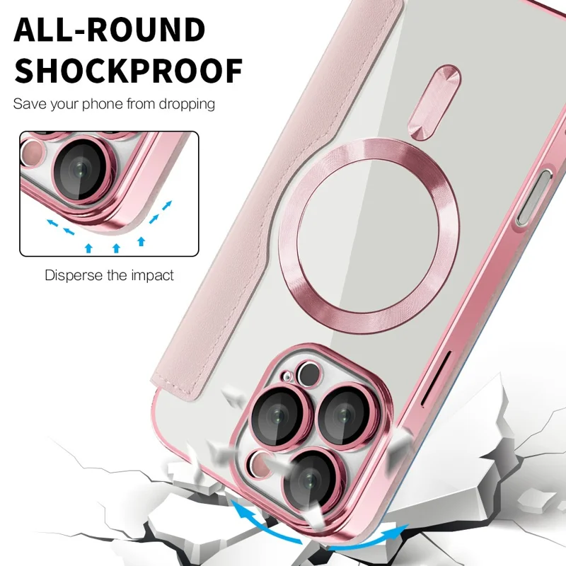 For iPhone 16 Pro Max Magnetic Phone Case RFID Blocking Phone Leather Cover - Pink