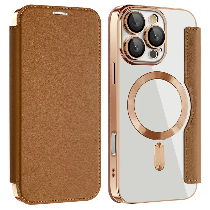 For iPhone 16 Pro Case Compatible with MagSafe PU Leather Card Slots Phone Cover - Brown