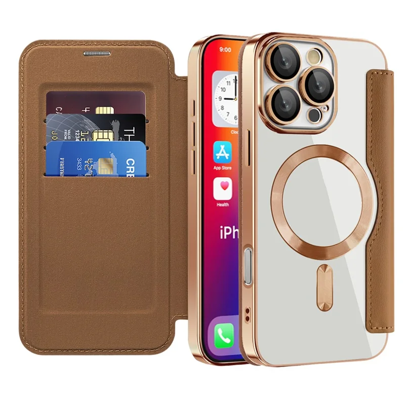 For iPhone 16 Pro Case Compatible with MagSafe PU Leather Card Slots Phone Cover - Brown
