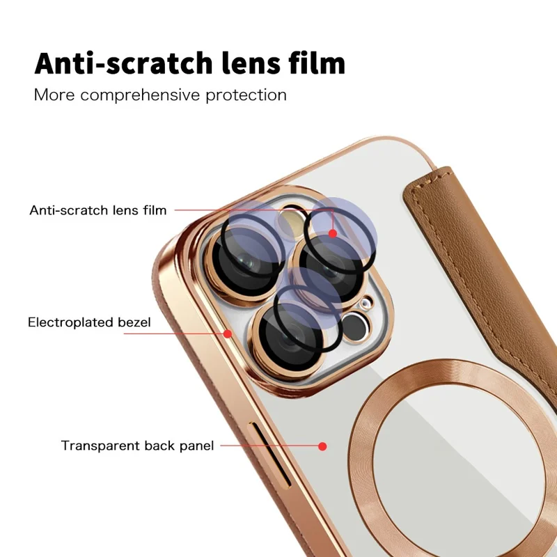 For iPhone 16 Pro Case Compatible with MagSafe PU Leather Card Slots Phone Cover - Brown