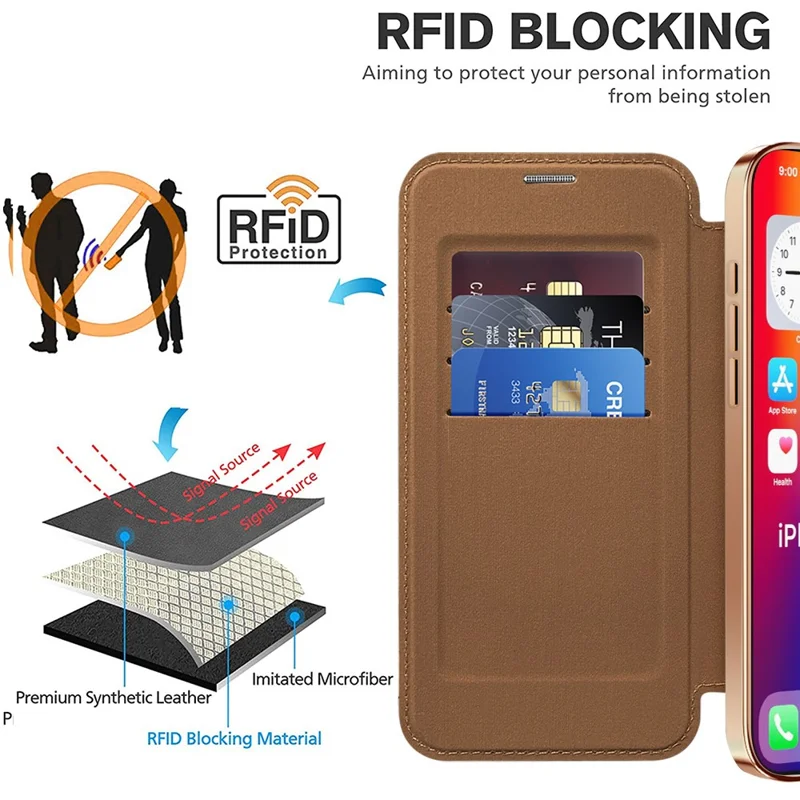 For iPhone 16 Pro Case Compatible with MagSafe PU Leather Card Slots Phone Cover - Brown