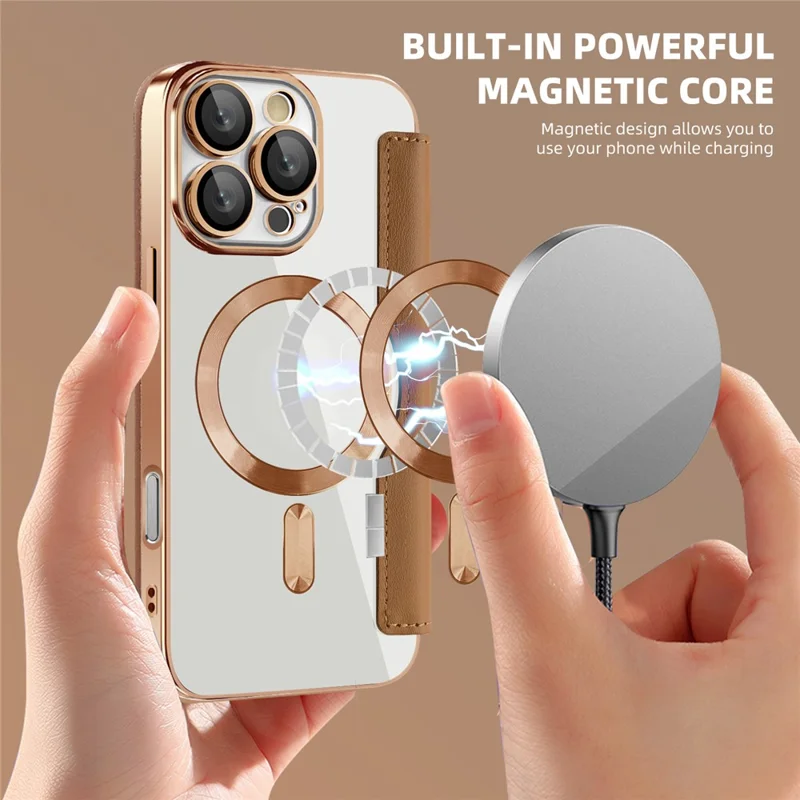 For iPhone 16 Pro Case Compatible with MagSafe PU Leather Card Slots Phone Cover - Brown