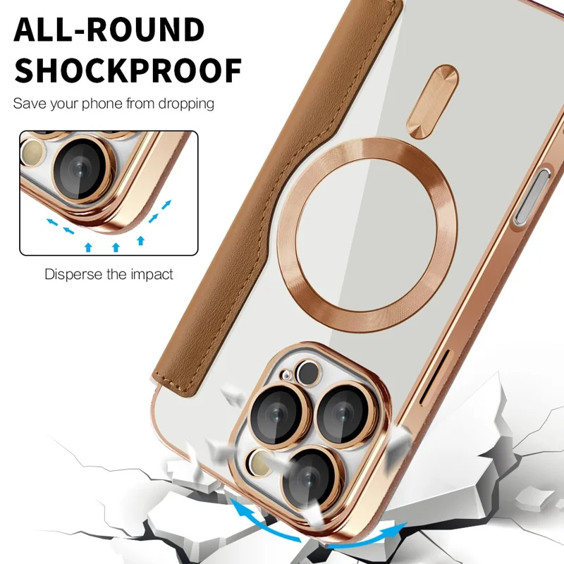 For iPhone 16 Pro Case Compatible with MagSafe PU Leather Card Slots Phone Cover - Brown