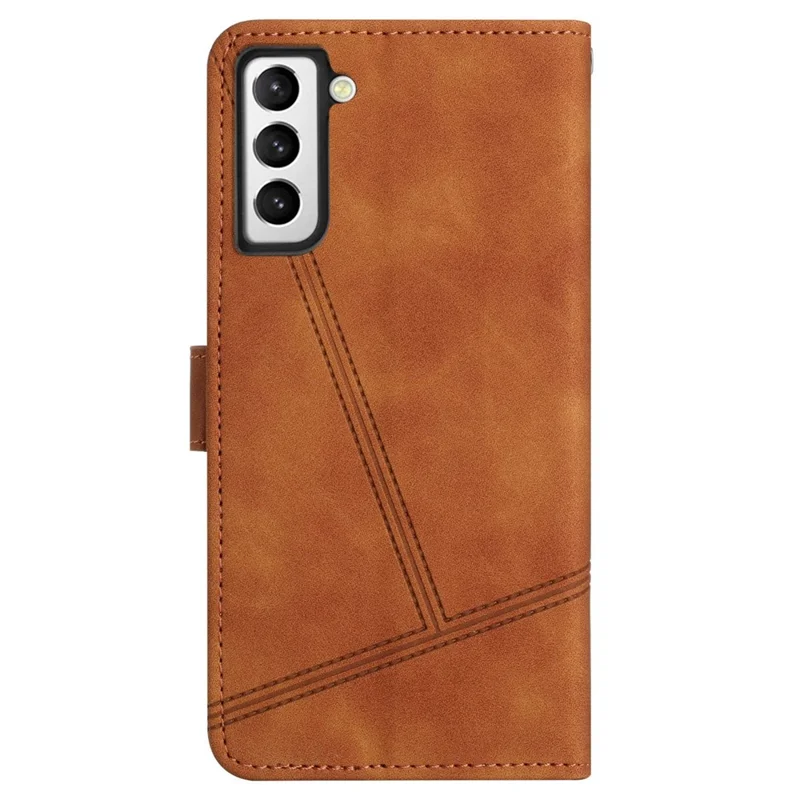 Pour Samsung Galaxy S21 4G / 5g Skin-touch Feeling Ligne de Téléphone Imprimé Couvrette de Revers Magnétique en Cuir PU Vintage Avec Support de Portefeuille - Brun