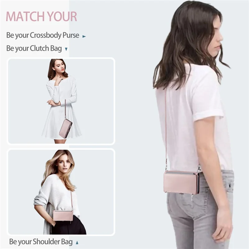 015 Style For Samsung Galaxy A34 5G Case Shockproof Leather Wallet Phone Cover with Straps - Rose Gold