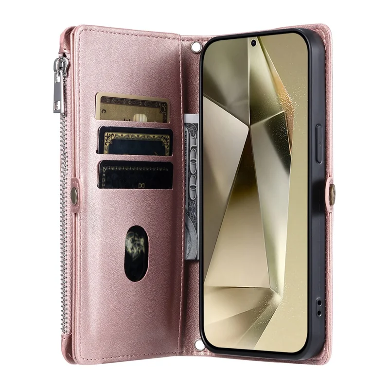 015 Style For Samsung Galaxy A34 5G Case Shockproof Leather Wallet Phone Cover with Straps - Rose Gold