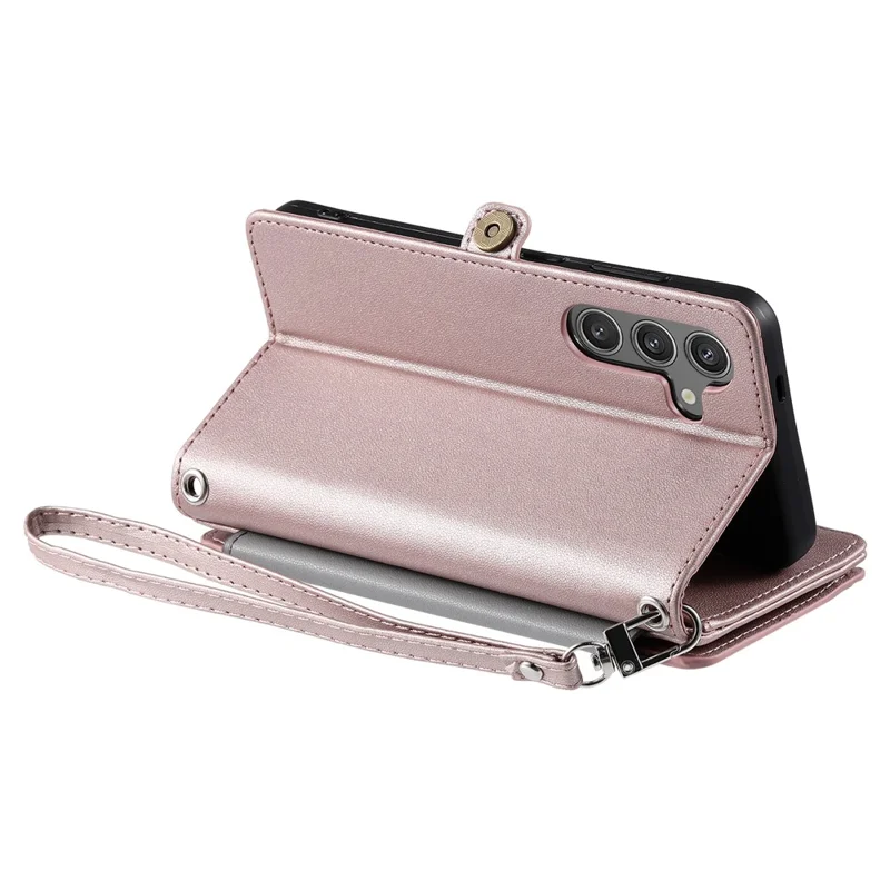 015 Style For Samsung Galaxy A34 5G Case Shockproof Leather Wallet Phone Cover with Straps - Rose Gold