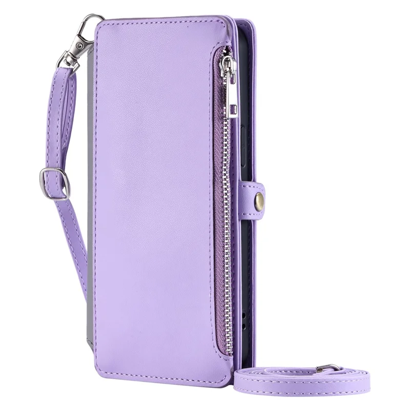 015 Style For Samsung Galaxy A34 5G Case Shockproof Leather Wallet Phone Cover with Straps - Purple
