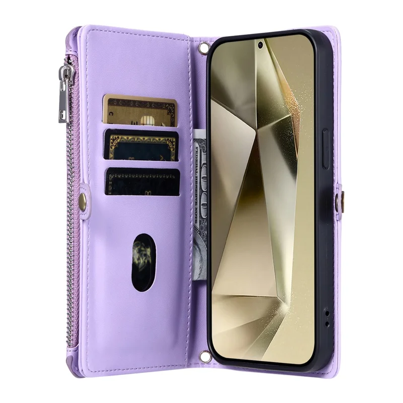 015 Style For Samsung Galaxy A34 5G Case Shockproof Leather Wallet Phone Cover with Straps - Purple