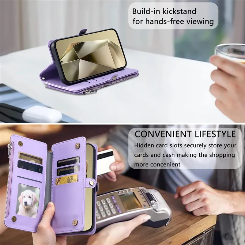 015 Style For Samsung Galaxy A34 5G Case Shockproof Leather Wallet Phone Cover with Straps - Purple